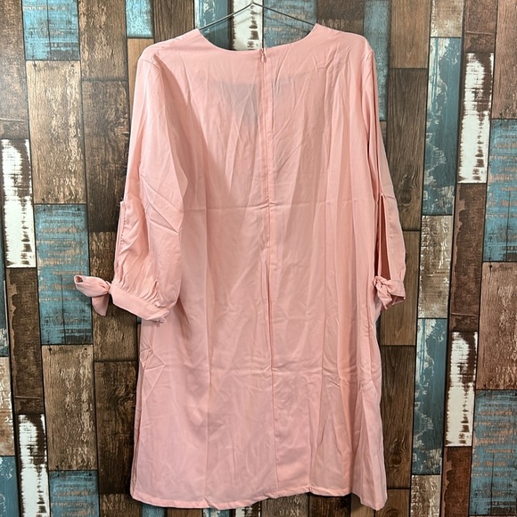 Large pink tie sleeve knee length zip back dress - Picture 9 of 14